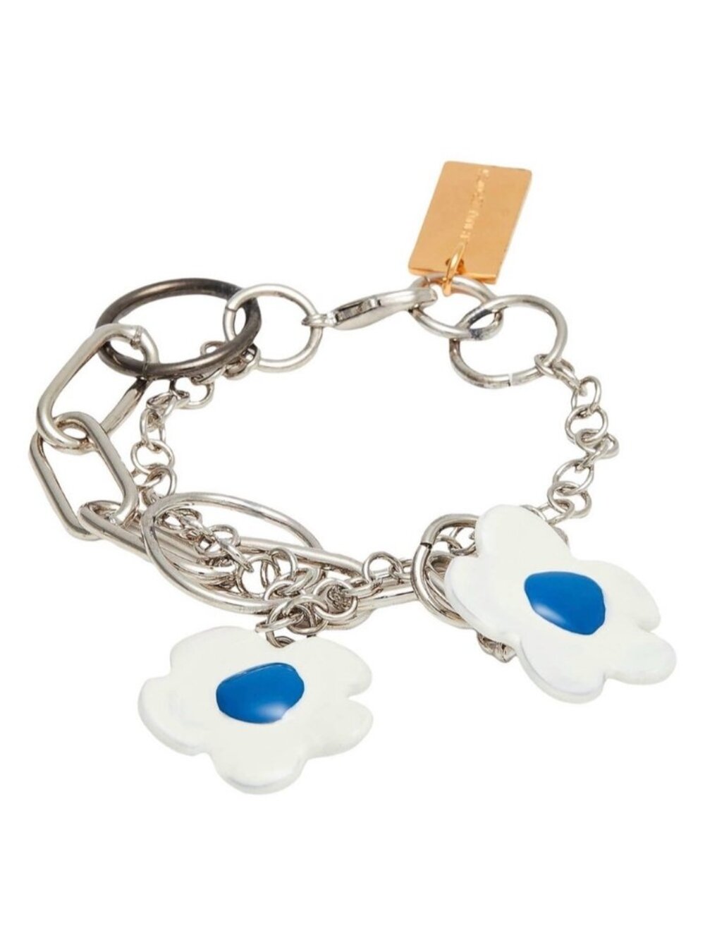 Marni Silver-Tone Chain Bracelet with White and Blue Flower Charms